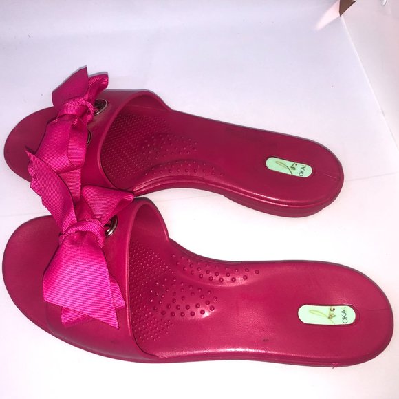 OKA Slip-on Barbiecore Pink Bow Sandals Women's Size Large - Picture 6 of 8